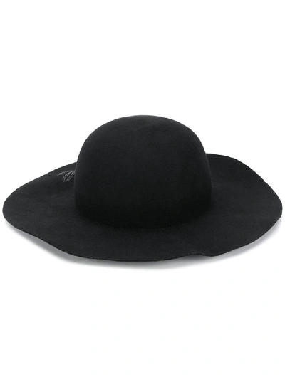 Shop Karl Lagerfeld Rhinestone Logo Sun Hat In Black
