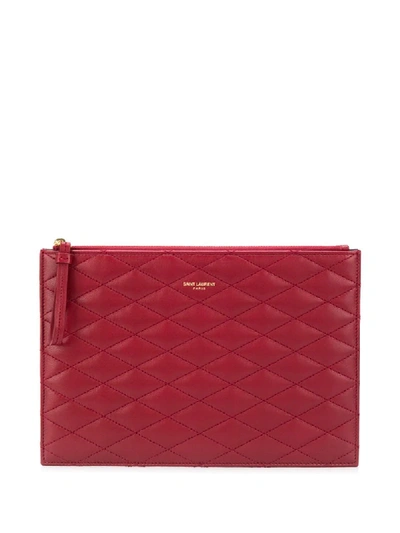 Shop Saint Laurent Sade Quilted Clutch In Red