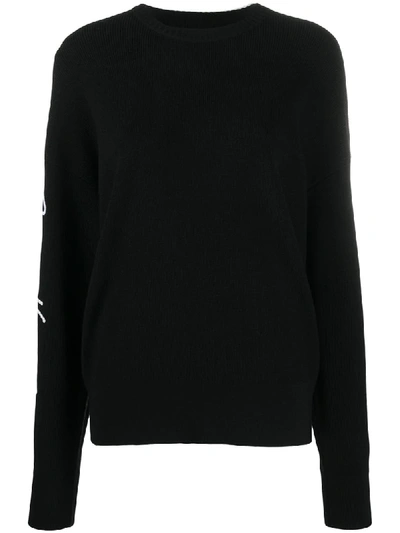 Shop Versace Logo Sleeve Wool Jumper In Black