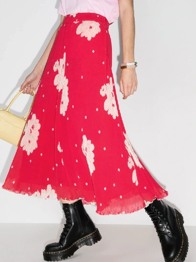 Shop Ganni Floral Georgette Skirt In Red
