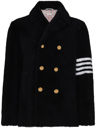 Shop Thom Browne 4-bar Detail Peacoat In Blue