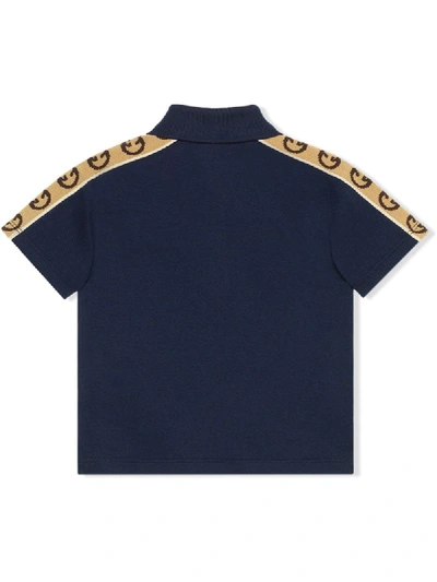 Shop Gucci Interlocking G Logo-stripe Polo Shirt In Blue