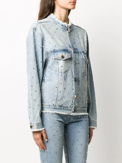 Shop Alexandre Vauthier Rhinestone-embellished Denim Jacket In Blue