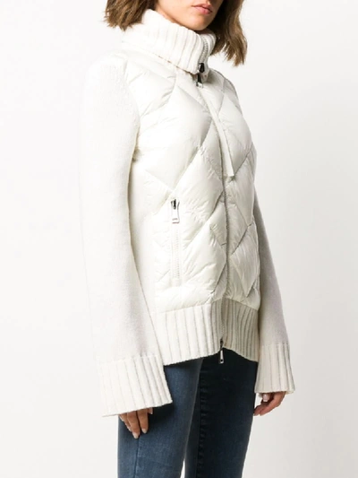 Shop Moncler Quilted Knit Trim Jacket In Neutrals