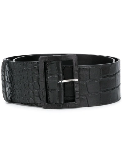 Shop Msgm Croc Effect Chunky Belt In Black