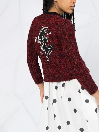 Shop Red Valentino Fringed Crew Neck Cardigan In Red