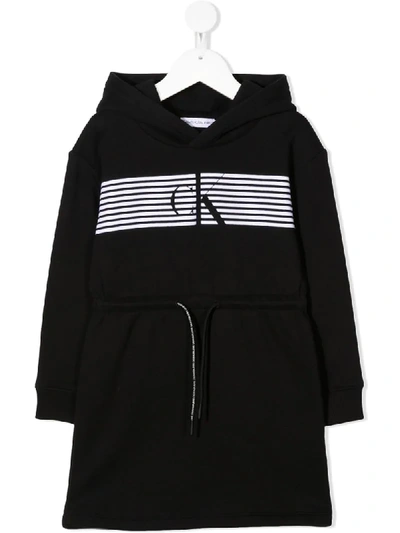 Shop Calvin Klein Hooded Logo Sweatshirt Dress In Black