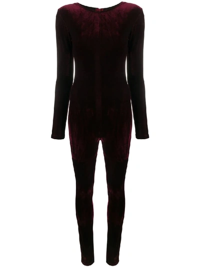 Shop Alchemy Long-sleeved Velvet Bodysuit In Red