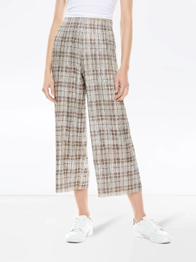 Shop Alice And Olivia Elba Checked Wide-leg Trousers In Brown