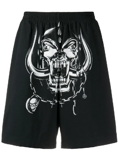 Shop Vetements Knee Length Skull Print Shorts In Black