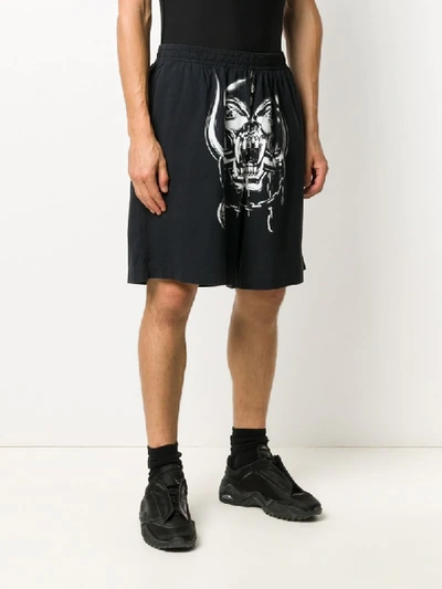 Shop Vetements Knee Length Skull Print Shorts In Black