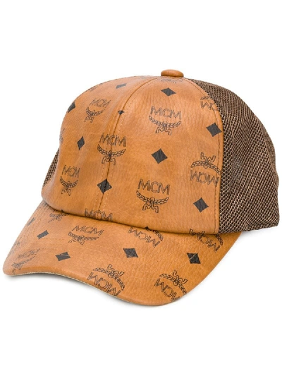 Shop Mcm Monogram Print Mesh Cap In Brown
