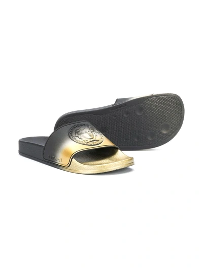 Young Versace Ombré Medusa Plaque Sandals In Black