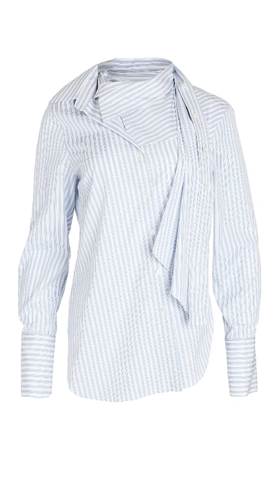 Shop Monse Stripe Poplin Twisted Scarf Shirt In Sky/white