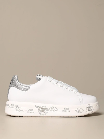 Shop Premiata Sneakers In Leather And Glitter In White