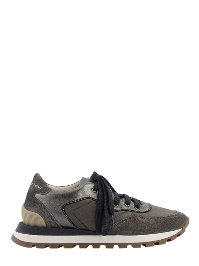 Shop Brunello Cucinelli Suede, Leather And Fabric Sneakers In Brown