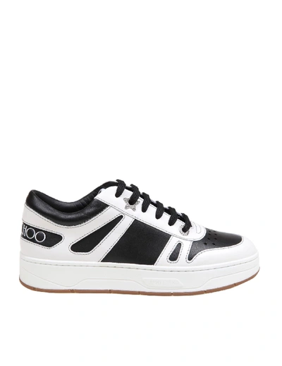 Shop Jimmy Choo Hawaii / F Leather Sneakers In Black/white