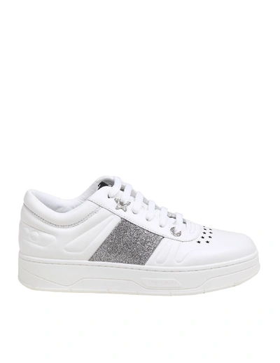 Shop Jimmy Choo Hawaii / F Leather Sneakers In White/silver