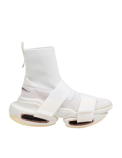 Shop Balmain B-bold Sneakers In Stretch Fabric And Suede In White