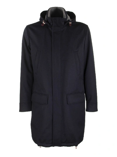 Shop Brunello Cucinelli Lightweight Water-resistant Cashmere Long Parka And Removable Hood In Navy
