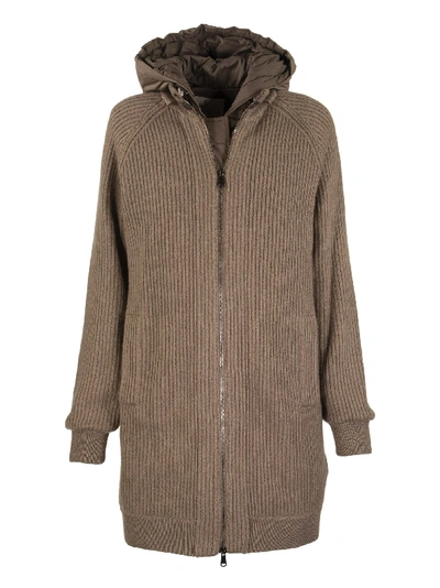 Shop Brunello Cucinelli Knit Outerwear Cashmere Rib Knit Outerwear Jacket With Monili And Detachable Down Vest In Tobacco