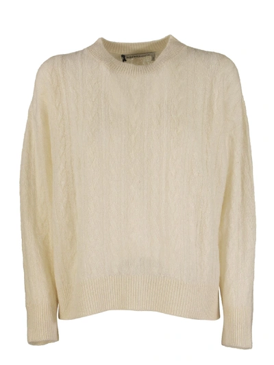 Shop Agnona Mixed Points Crew Neck Cashmere And Silk In Ivory