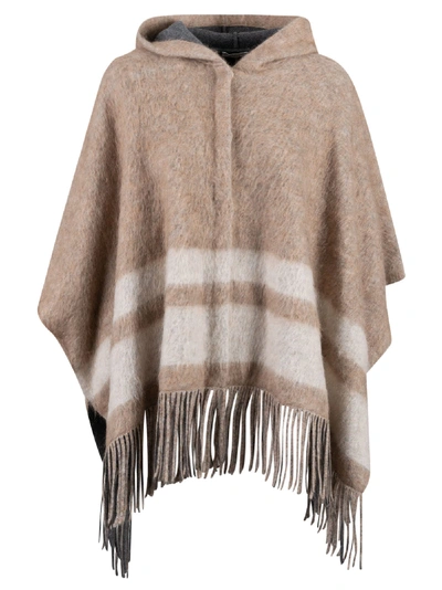 Shop Brunello Cucinelli Fringed Hem Hooded Poncho In Brown