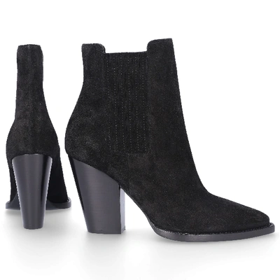 Shop Saint Laurent Ankle Boots Theo Suede In Black