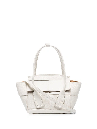 Shop Bottega Veneta Arco 29 Leather Handbag In White