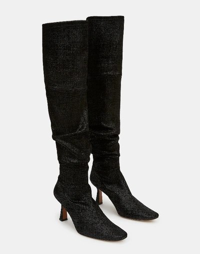 Shop Lafayette 148 Embossed Metallic Suede Pia Tall Boot-black