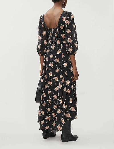 Shop Free People Sea Glass Floral-print Cotton Maxi Dress In Black+combo