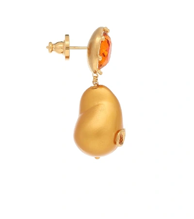 Shop Valentino Vlogo Drop Earrings With Crystals And Resin Pearls In Gold