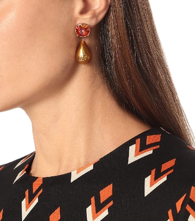 Shop Valentino Vlogo Drop Earrings With Crystals And Resin Pearls In Gold