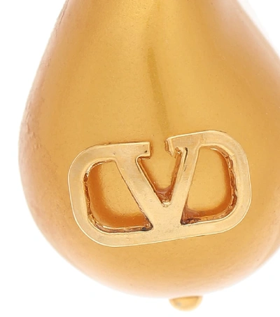 Shop Valentino Vlogo Drop Earrings With Crystals And Resin Pearls In Gold