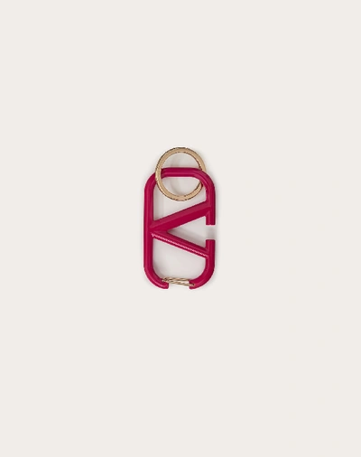 Shop Valentino Garavani Vlogo Signature Keychain In Lacquered Metal In Cyclamen Pink