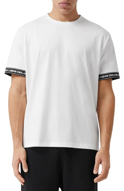 Shop Burberry Teslow Logo Tape Cotton T-shirt In White