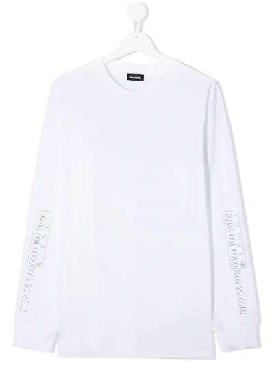 Shop Diesel Teen Barcode Print Jersey Top In White