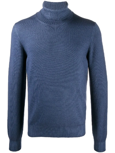 Shop Fileria Ribbed Roll-neck Wool Jumper In Blue