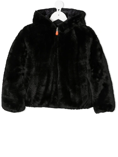 Shop Save The Duck Reversible Faux Fur Padded Coat In Black