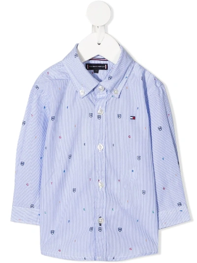 Shop Tommy Hilfiger Junior All Over Logo Shirt In Blue