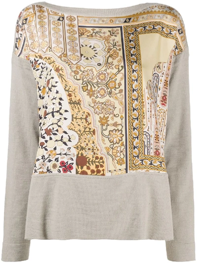 Pre-owned Hermes  Floral Print Panelled Top In Neutrals