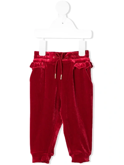 Shop Chloé Velvet Ruffle Trousers With Drawstring In Red