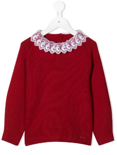 Shop Chloé Lace Detail Jumper In Red