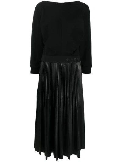 Shop Givenchy Logo-waistband Pleated Dress In Black