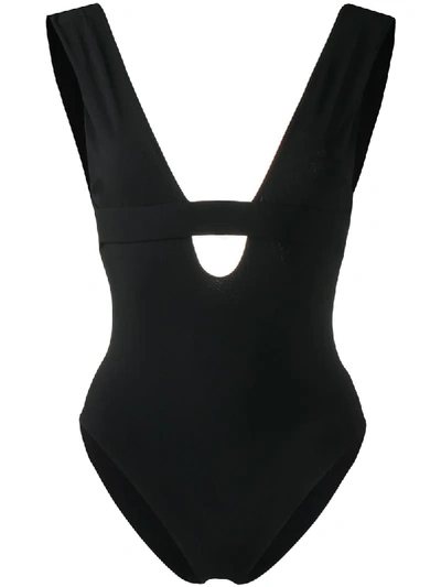 Shop Totême Open Back Swimsuit In Black