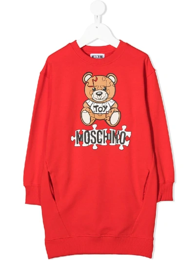 Shop Moschino Teddy Bear Sweatshirt Dress In Red