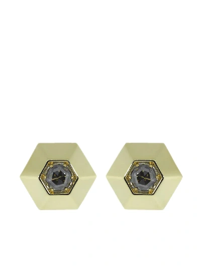 Shop Fred Leighton 18kt Yellow Gold Hexagon Diamond Stud Earrings