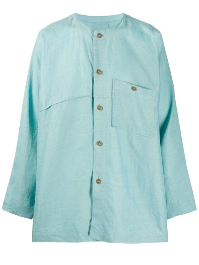 Shop Issey Miyake Collarless Shirt In Blue