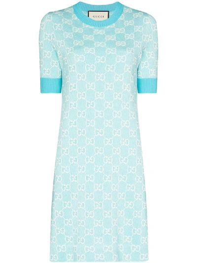 Shop Gucci Gg Supreme Jacquard Mini Dress In Blue