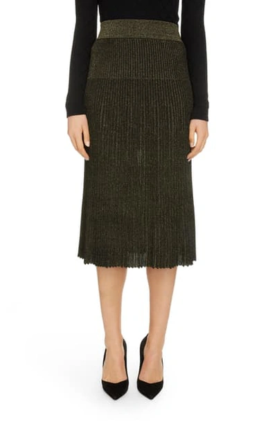 Shop Balmain Metallic Knit Pleated Skirt In Noir/ Or